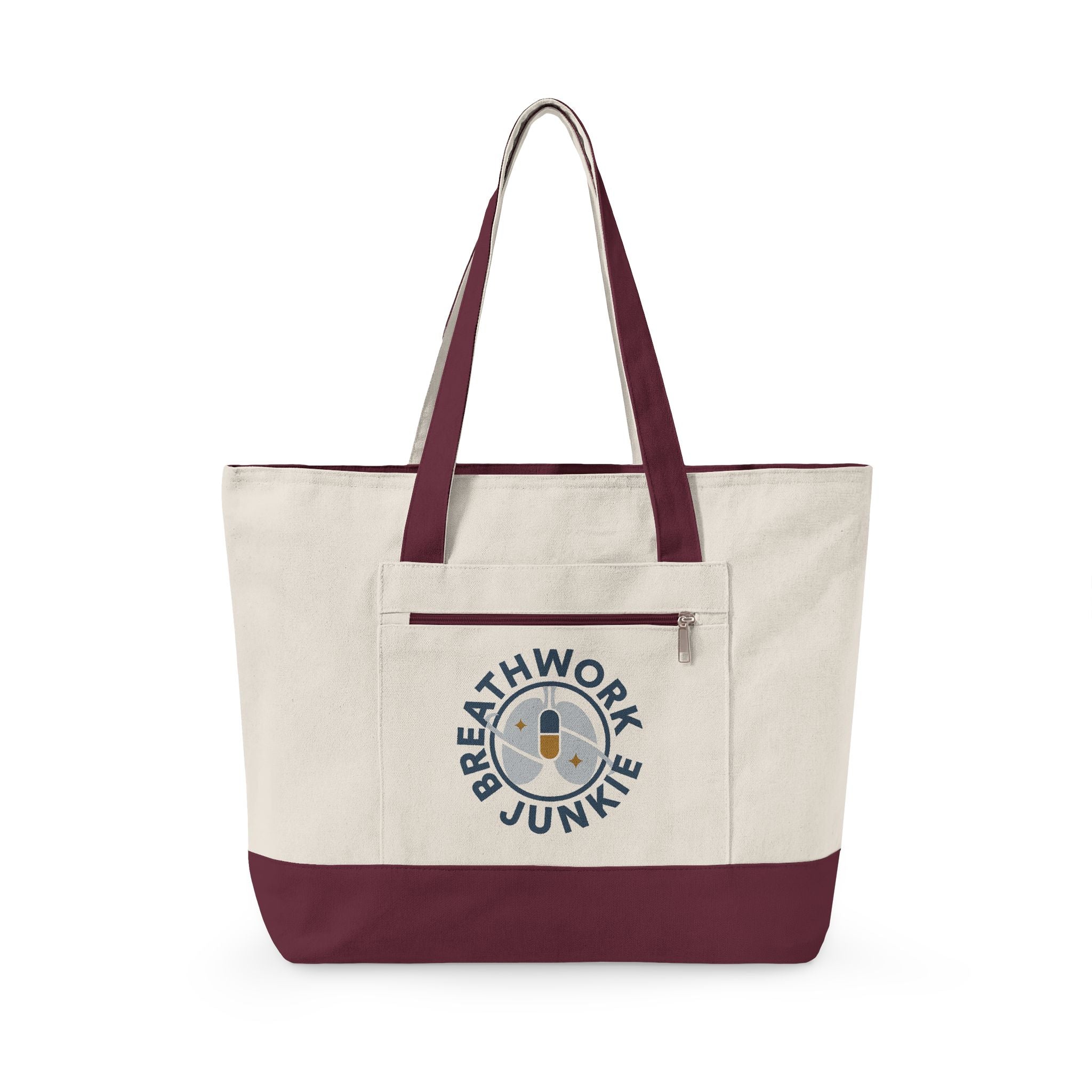 Breathwork Junkie Canvas Tote — Zippered Tote Bag