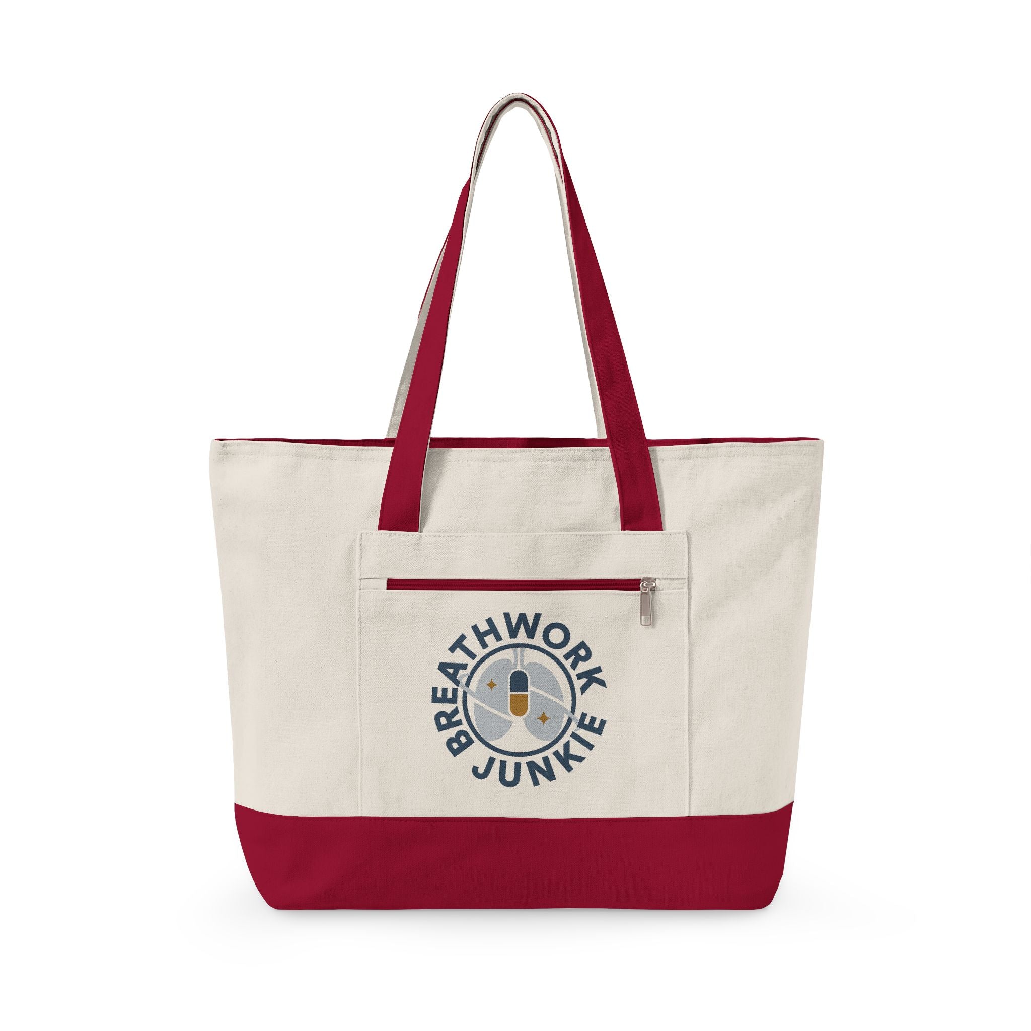Breathwork Junkie Canvas Tote — Zippered Tote Bag