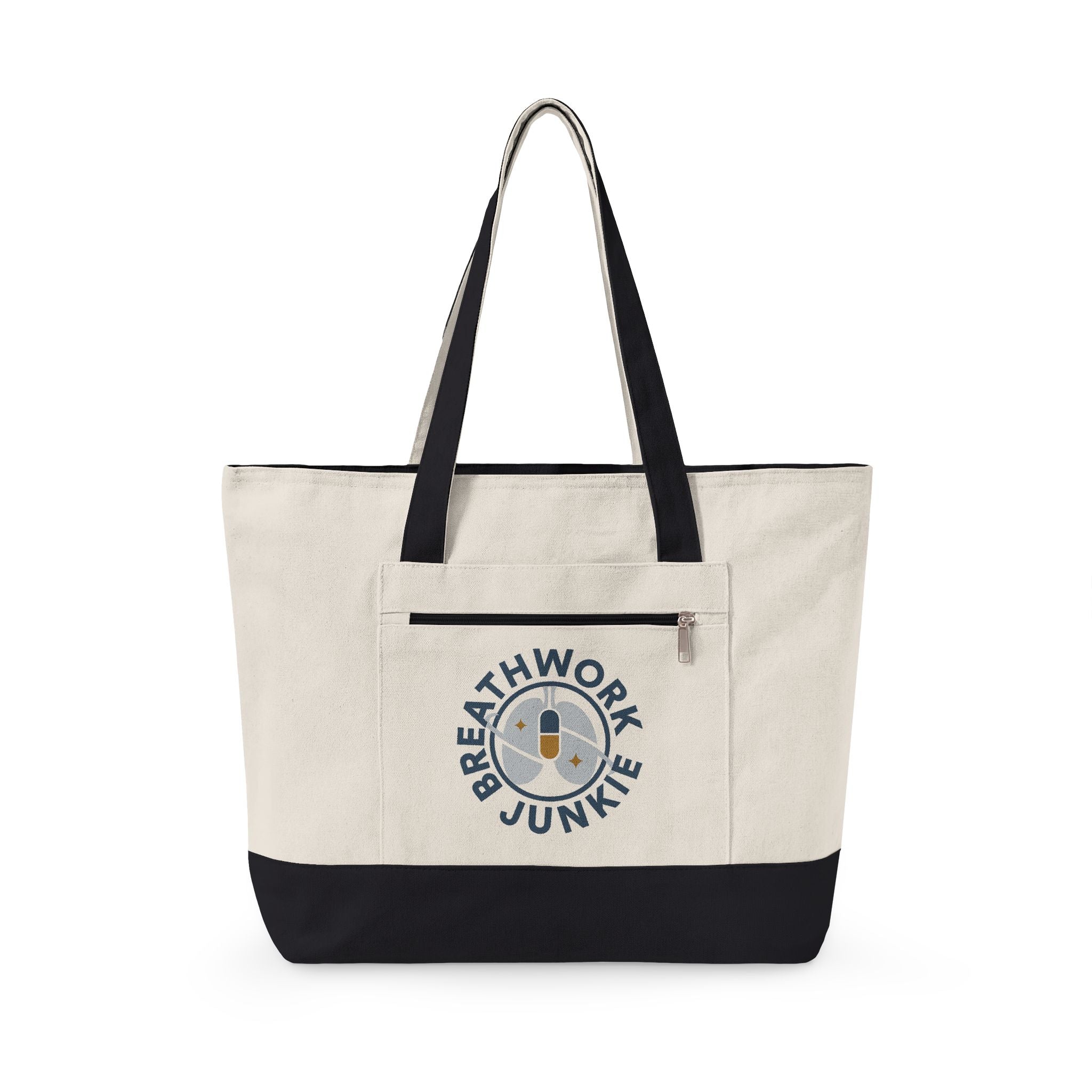 Breathwork Junkie Canvas Tote — Zippered Tote Bag