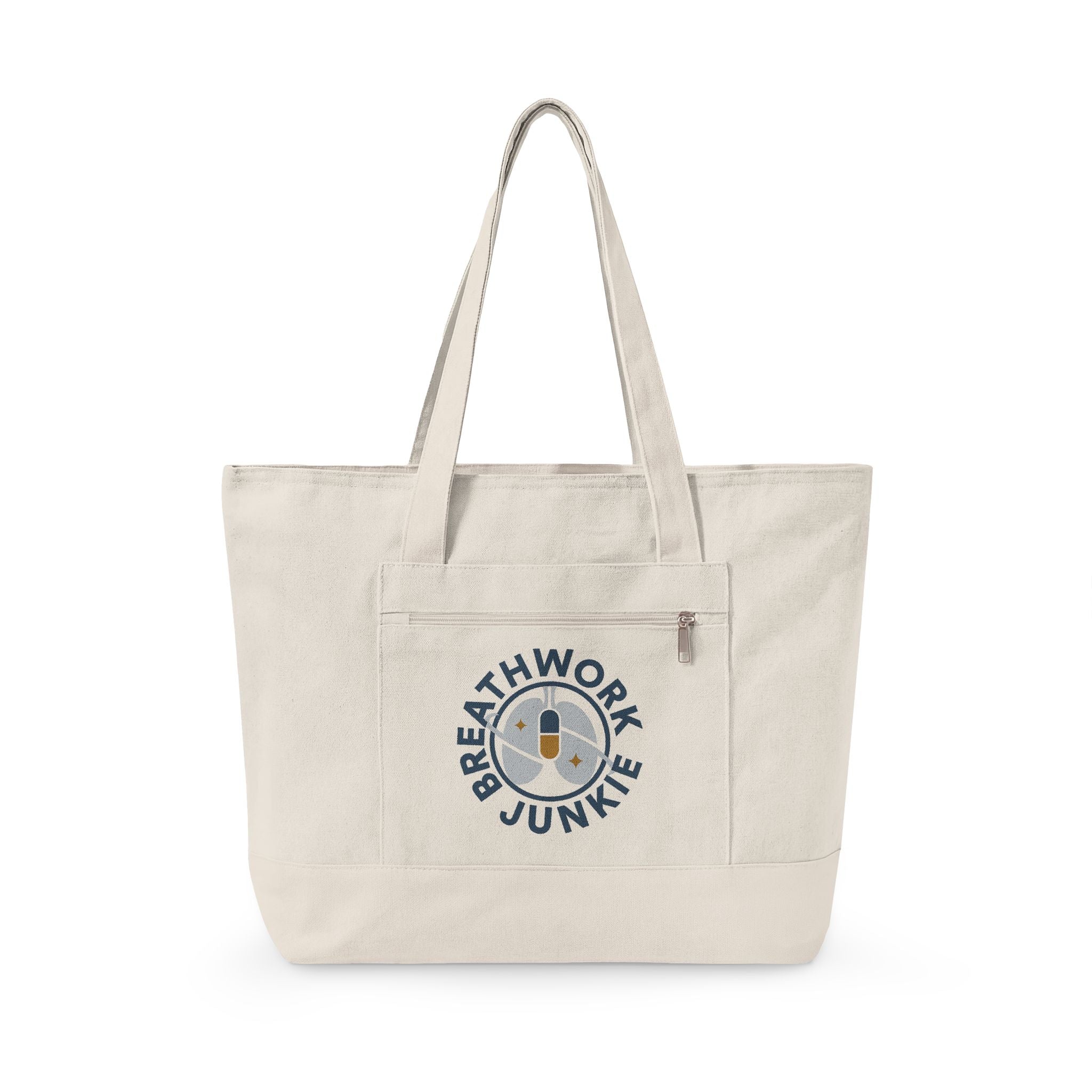 Breathwork Junkie Canvas Tote — Zippered Tote Bag