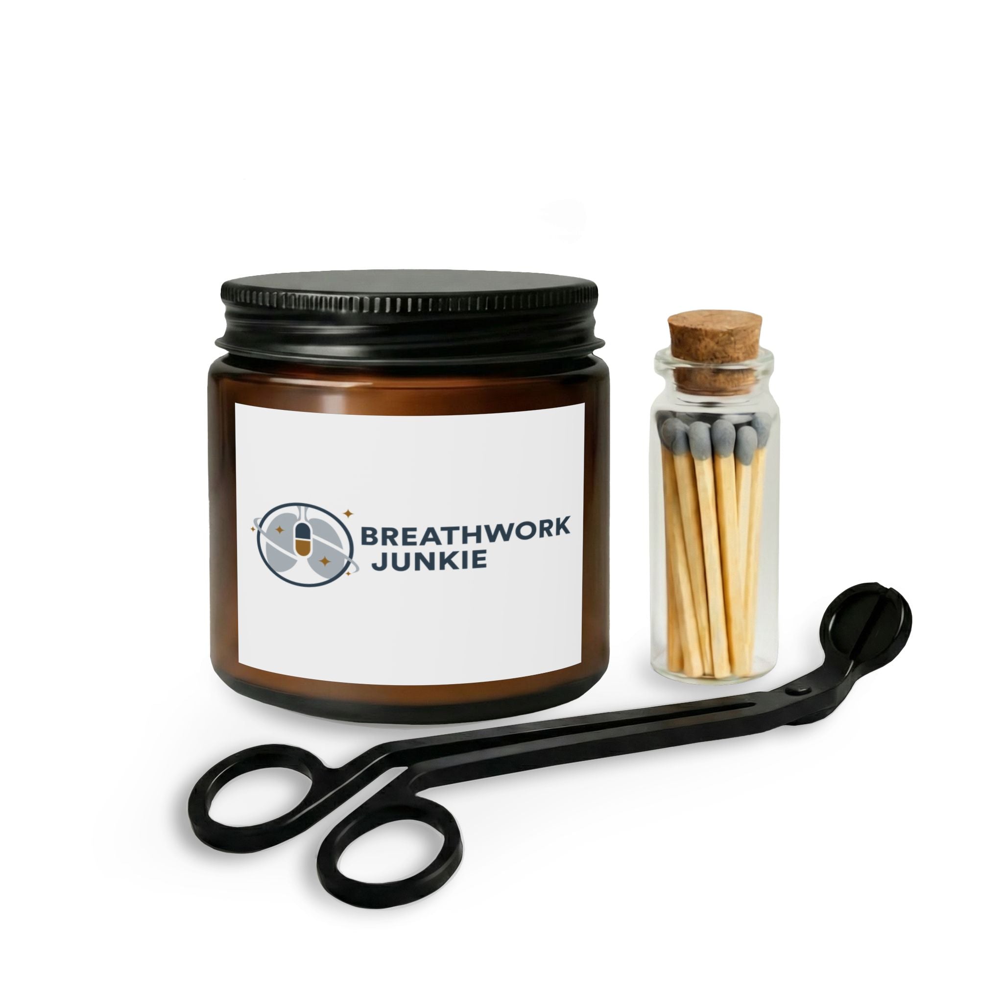 Breathwork Junkie Candle Set — Aromatherapy Soy Candle with Matches & Wick Trimmer