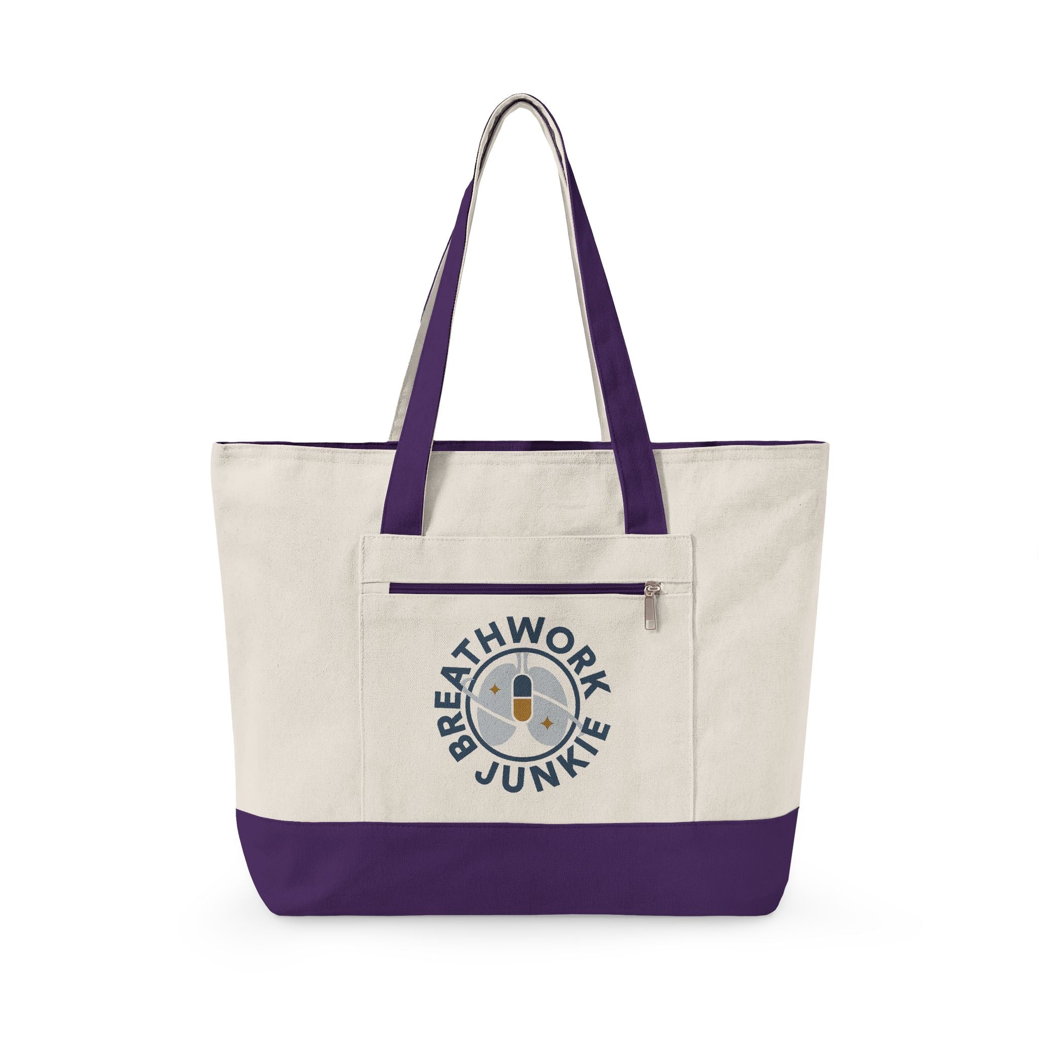 Breathwork Junkie Canvas Tote — Zippered Tote Bag