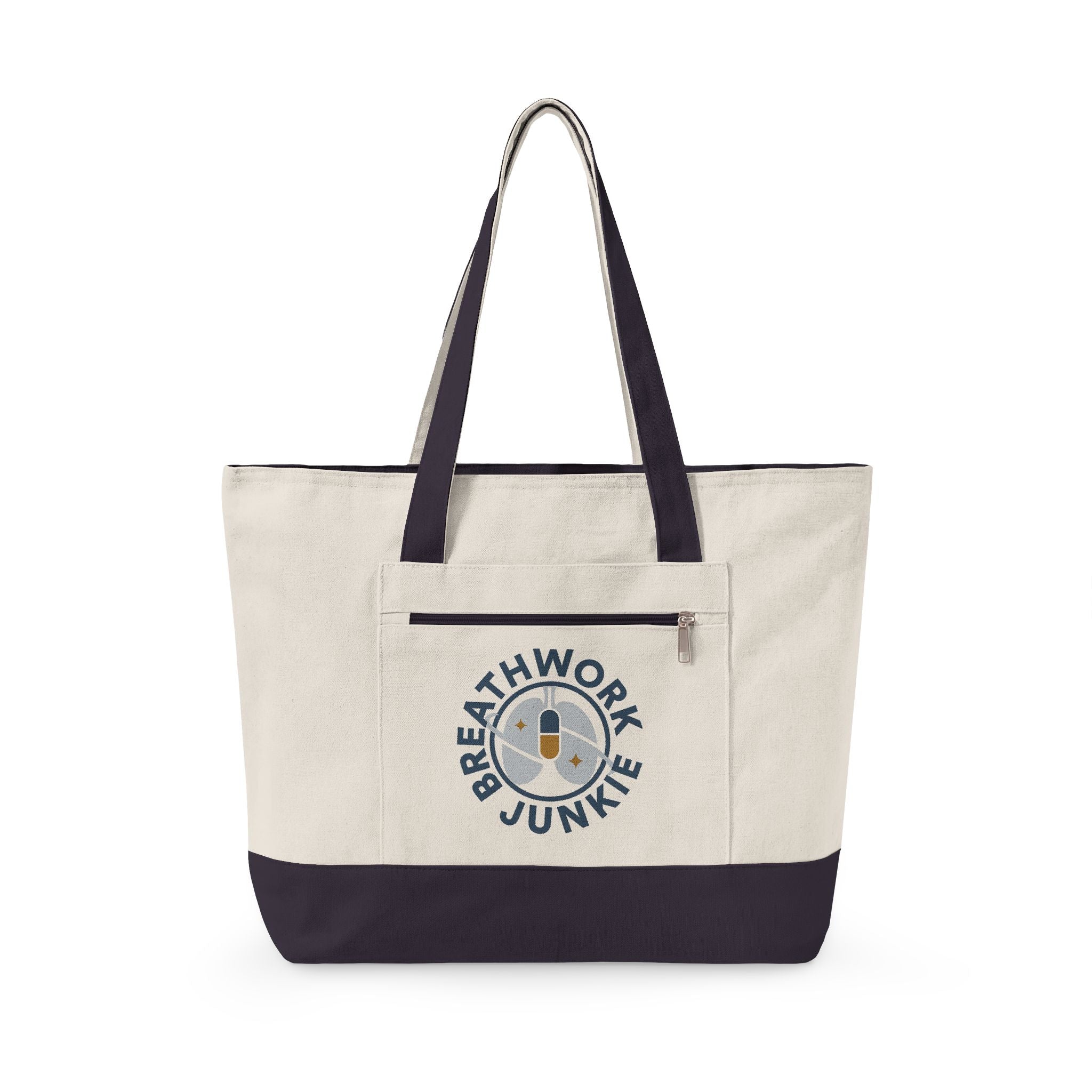 Breathwork Junkie Canvas Tote — Zippered Tote Bag