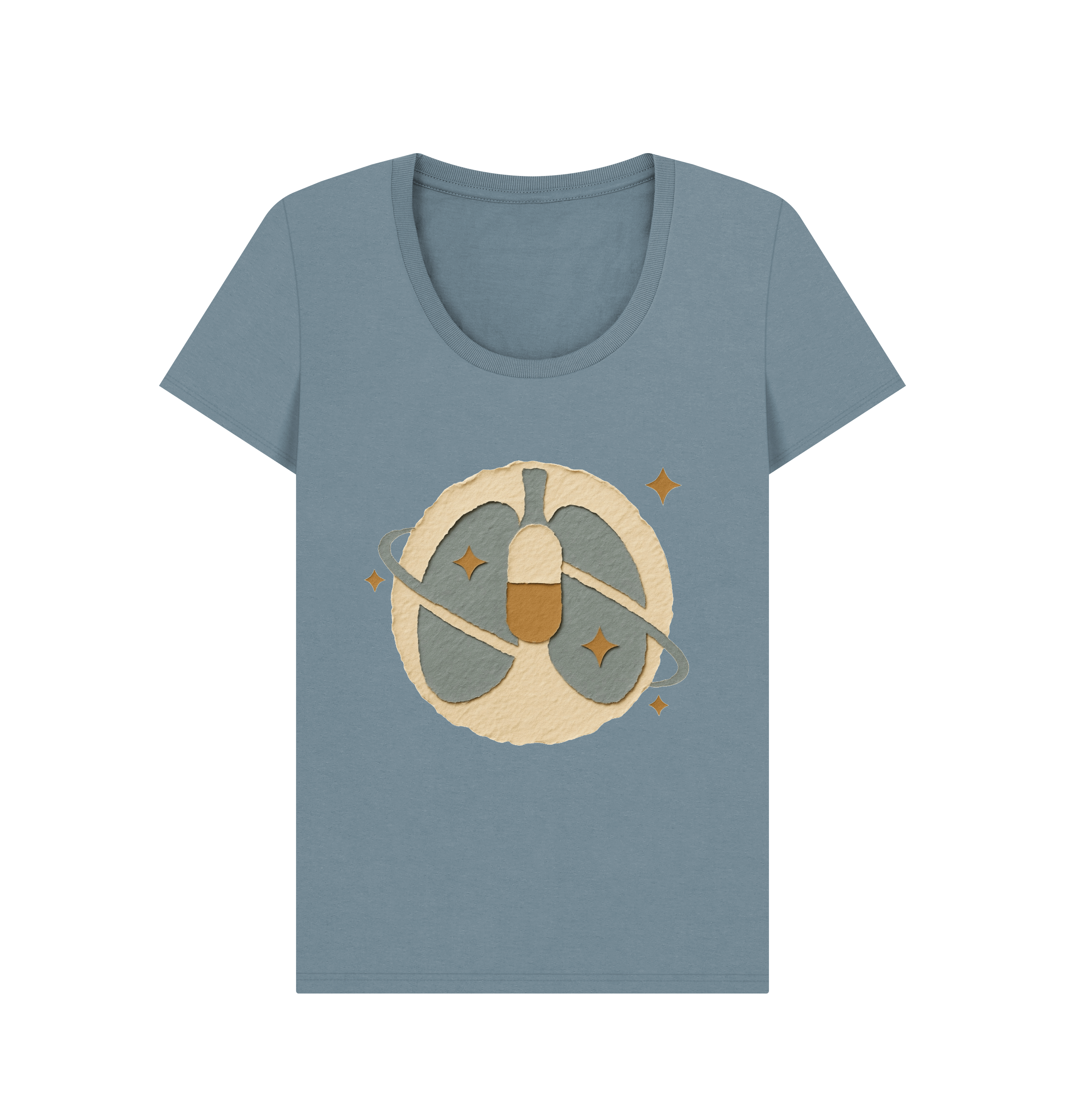Stone Blue Printed T-shirt Front