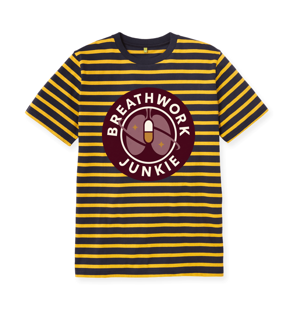 Navy & Mustard Stripe Printed Premium T-Shirt Front