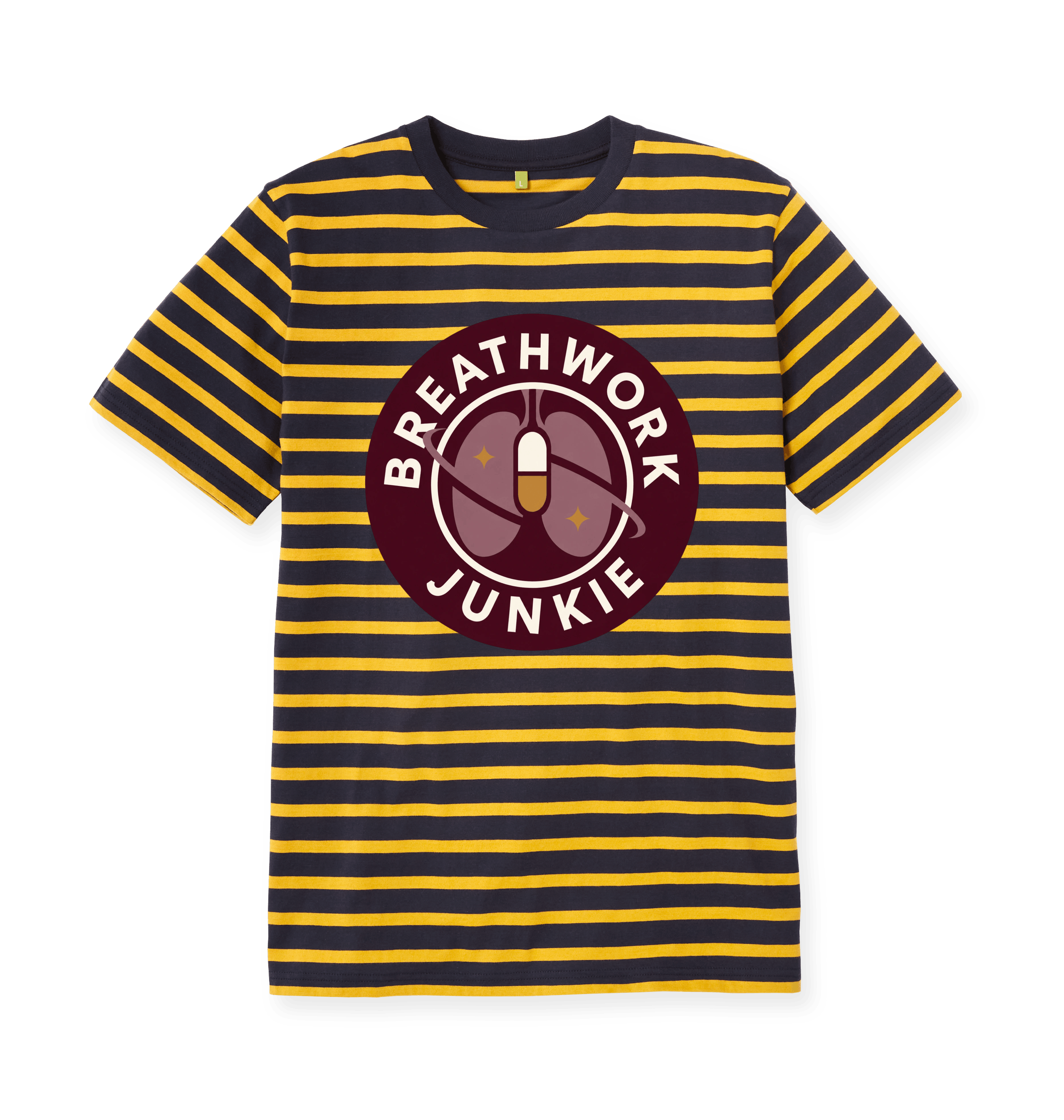 Navy & Mustard Stripe Printed Premium T-Shirt Front