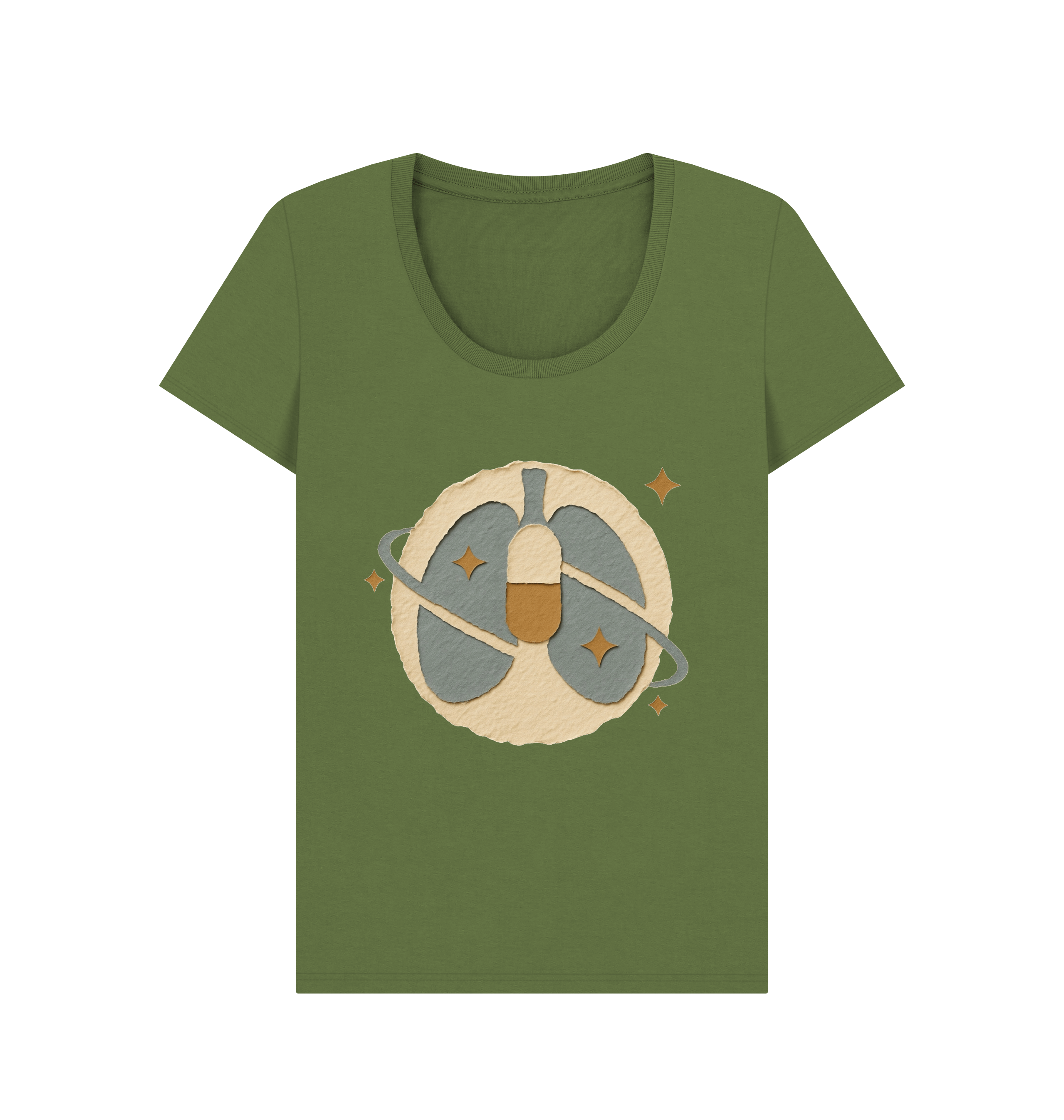 Khaki Printed T-shirt Front