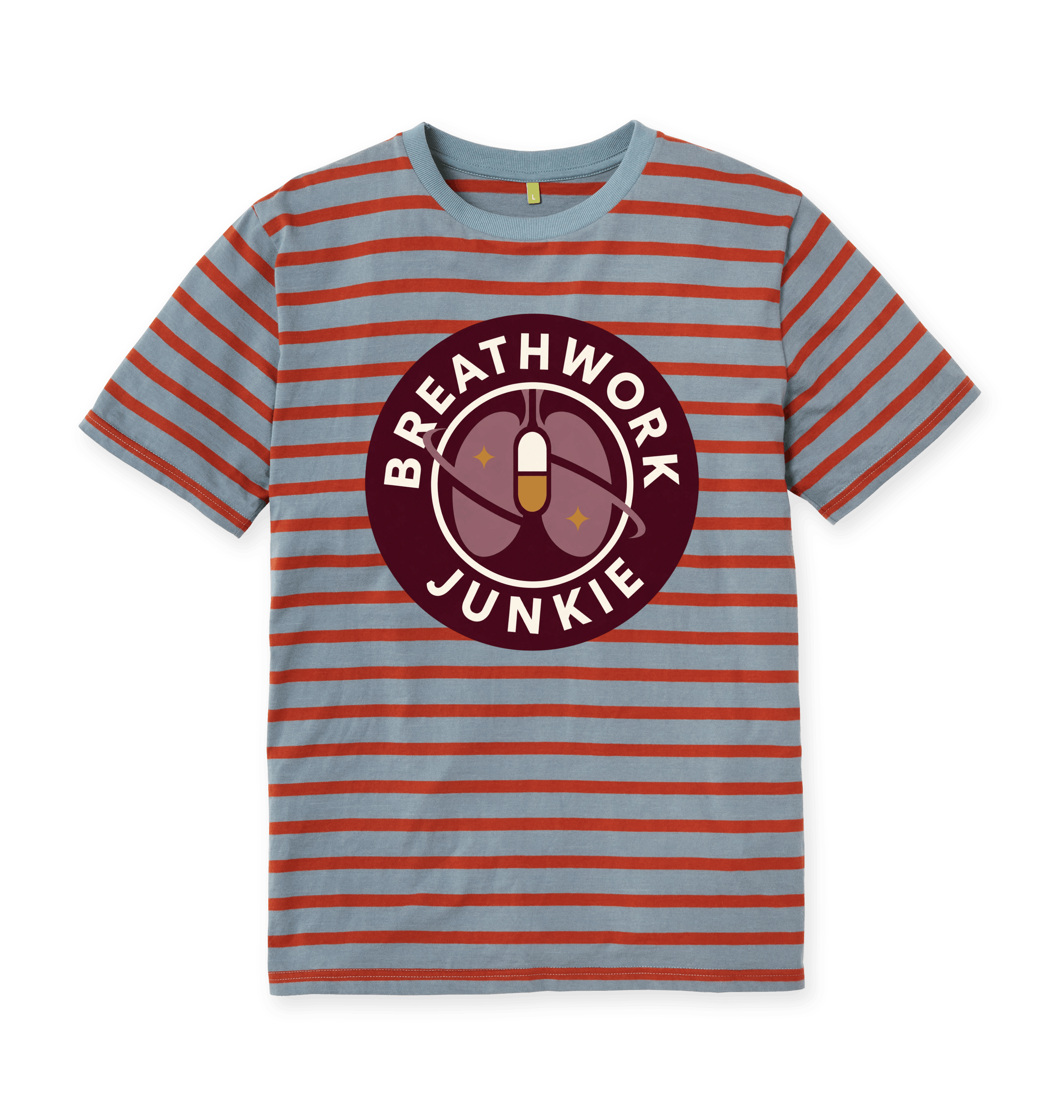 Stone Blue & Rust Stripe Printed Premium T-Shirt Front